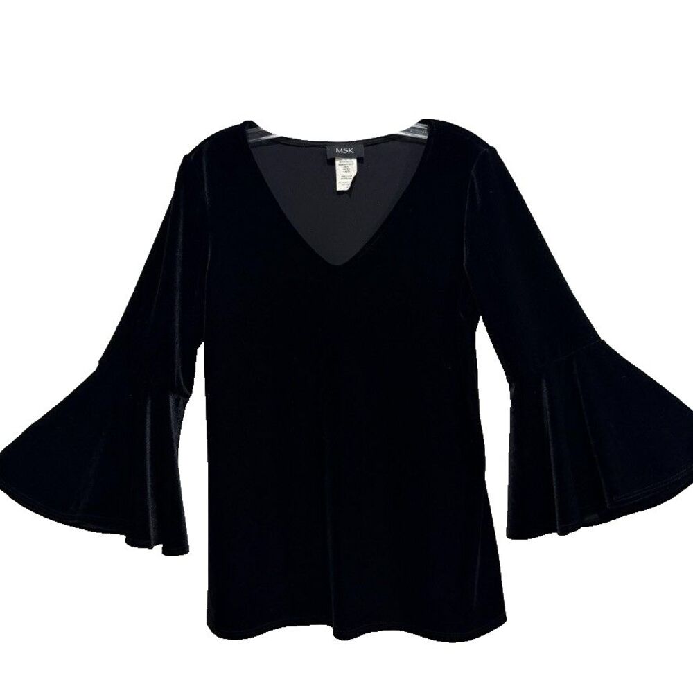 Vintage MSK Medium Womens Long Bell Sleeve Blouse Velvet Whimisgoth Velour Goth